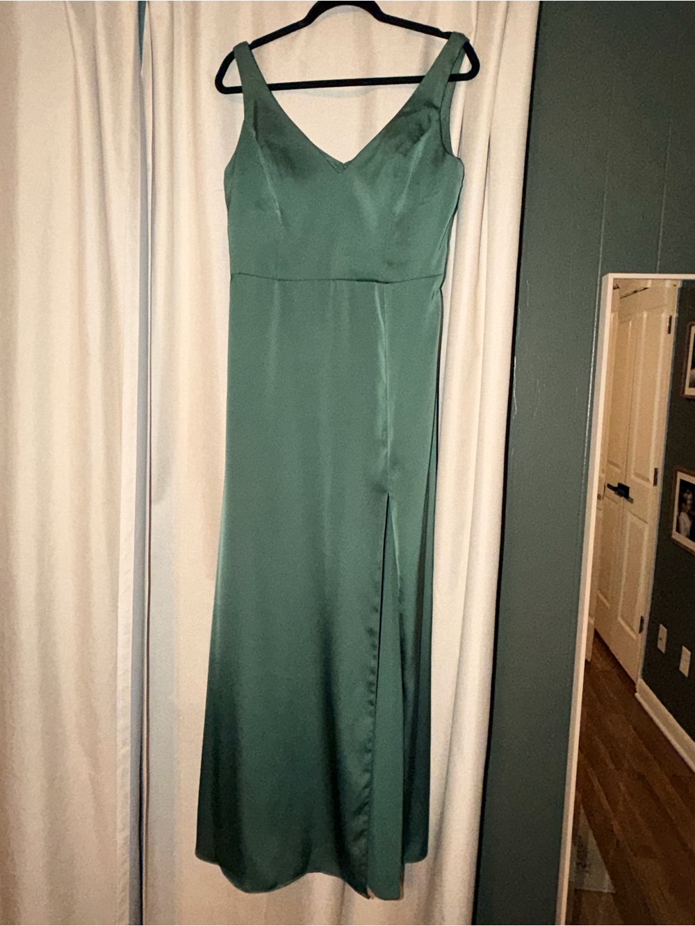 Azazie Teal Satin V-Neck Sleeveless Maxi Dress